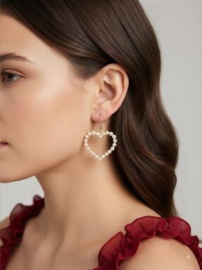 Faux Pearl Heart Dangle Earrings